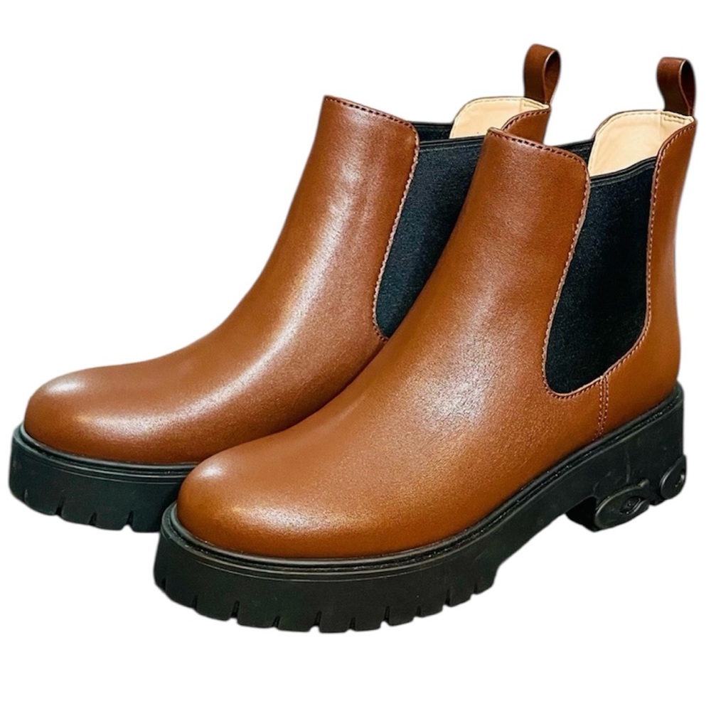 Coach 2” Branded Platform Leather Chelsea Boots w/ Stretch Panels & Pull-On Tab